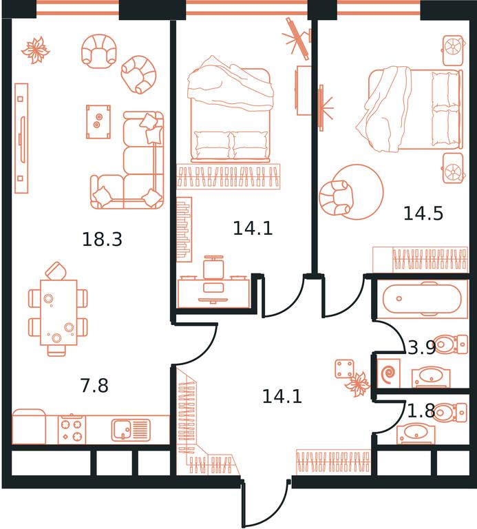3-BD Apartment Sale, 74.5 sq. m. at West Tower, Aminyevskoye Highway, 6, Moscow, Russia #1