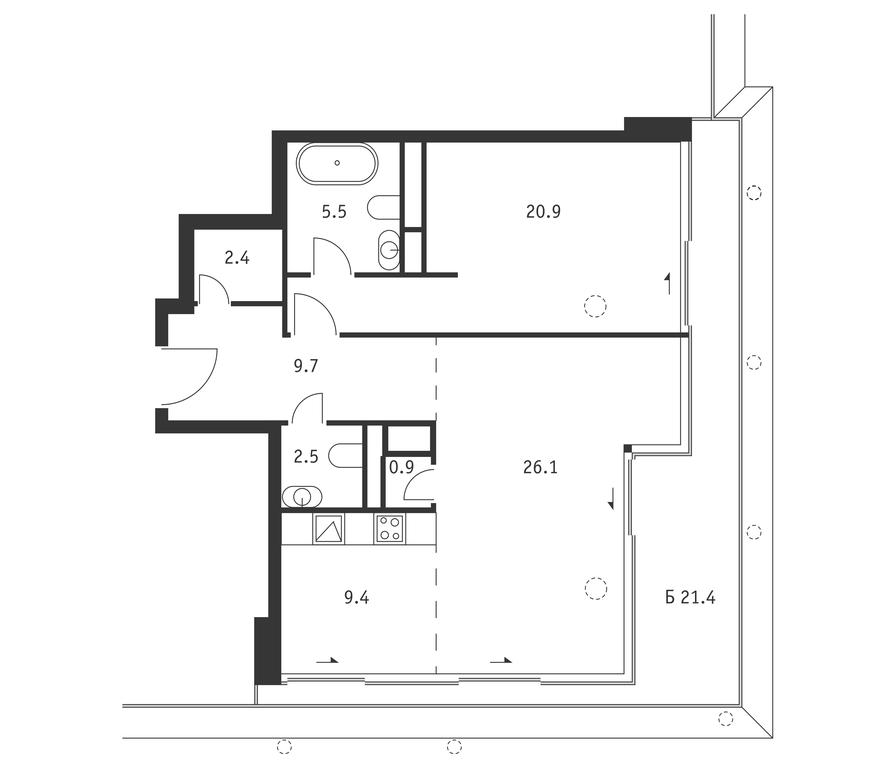 1-BD Apartment Sale, 83.8平方米 at Badaevskiy, Kutuzovsky Avenue, 12с3, Moscow, Russia #1