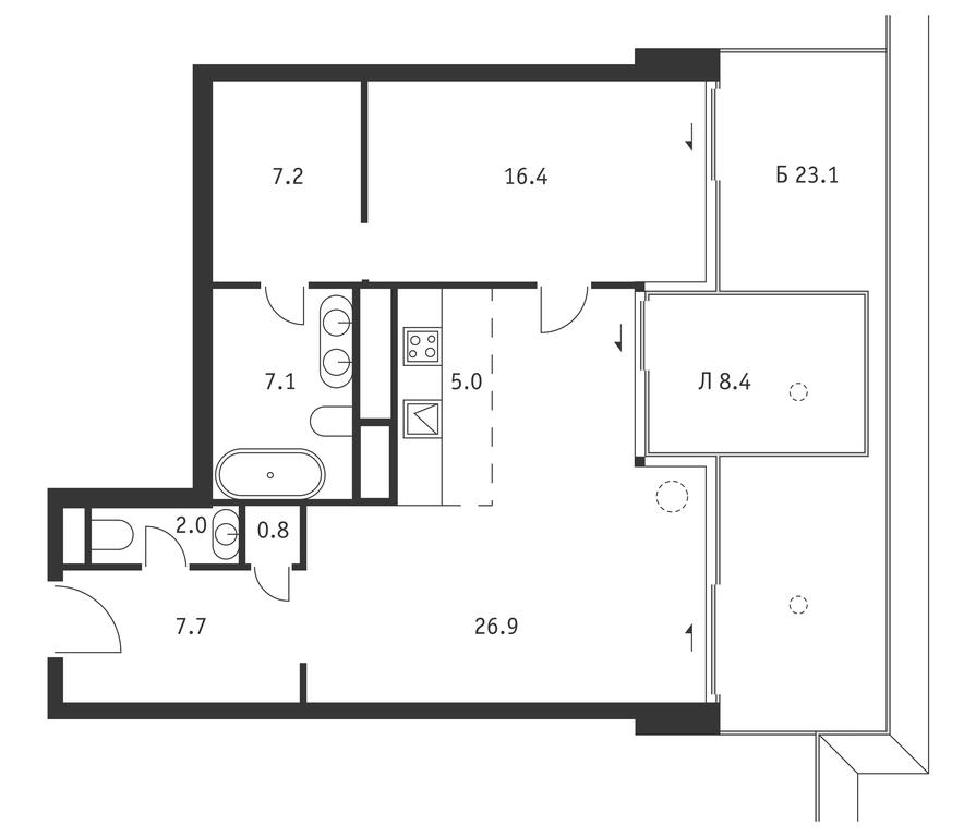 1-BD Apartment Sale, 84.2 sq. m. at Badaevskiy, Kutuzovsky Avenue, 12с3, Moscow, Russia #1