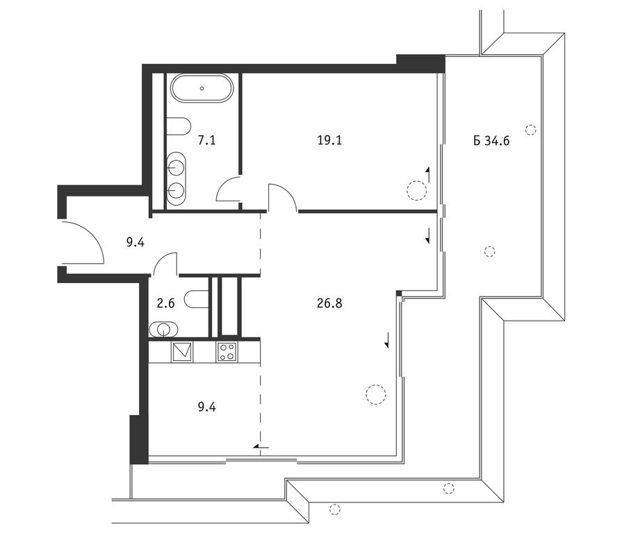 1-BD Apartment Sale, 84.8 sq. m. at Badaevskiy, Kutuzovsky Avenue, 12с3, Moscow, Russia #1