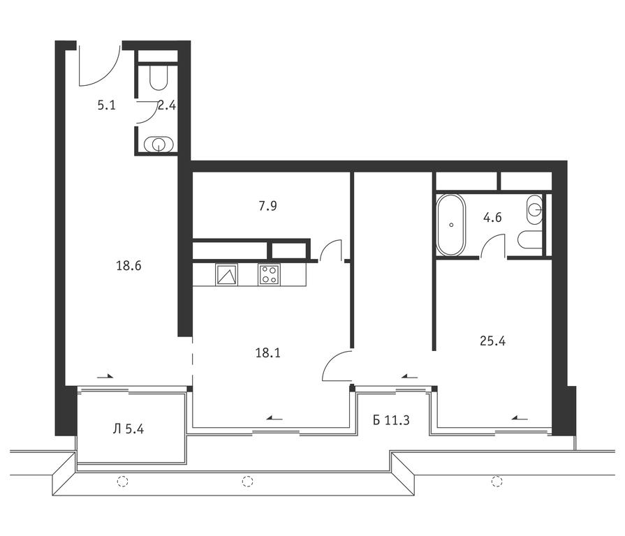1-BD Apartment Sale, 88.2平方米 at Badaevskiy, Kutuzovsky Avenue, 12с3, Moscow, Russia #1