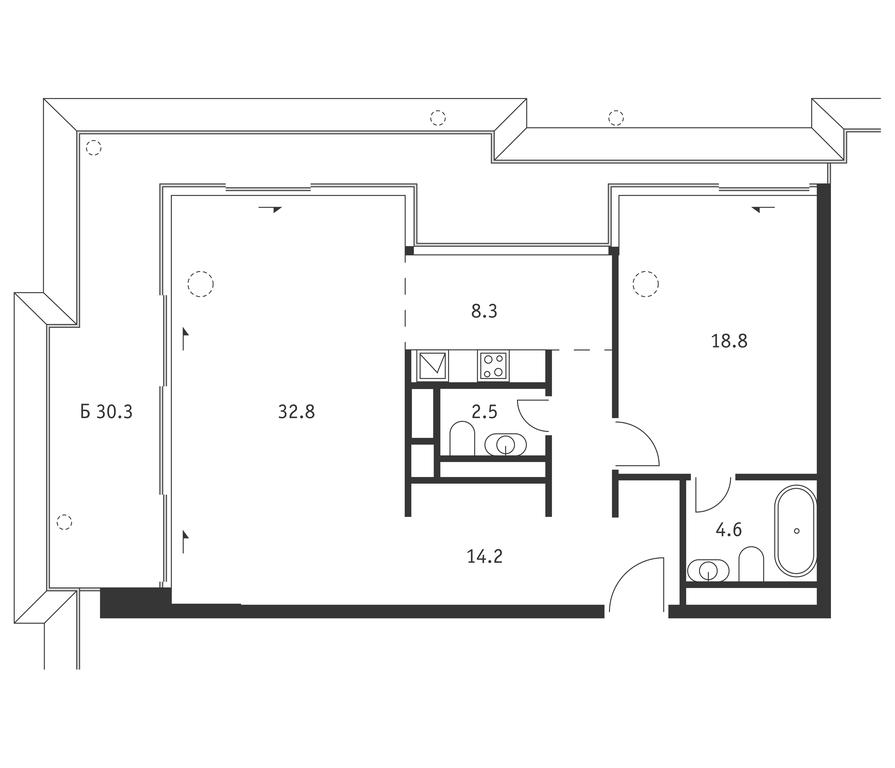 1-BD Apartment Sale, 90.3平方米 at Badaevskiy, Kutuzovsky Avenue, 12с3, Moscow, Russia #1