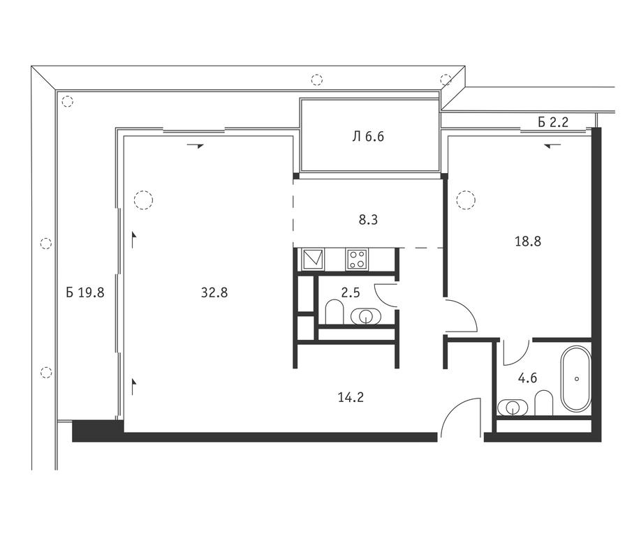 1-BD Apartment Sale, 91.1平方米 at Badaevskiy, Kutuzovsky Avenue, 12с3, Moscow, Russia #1