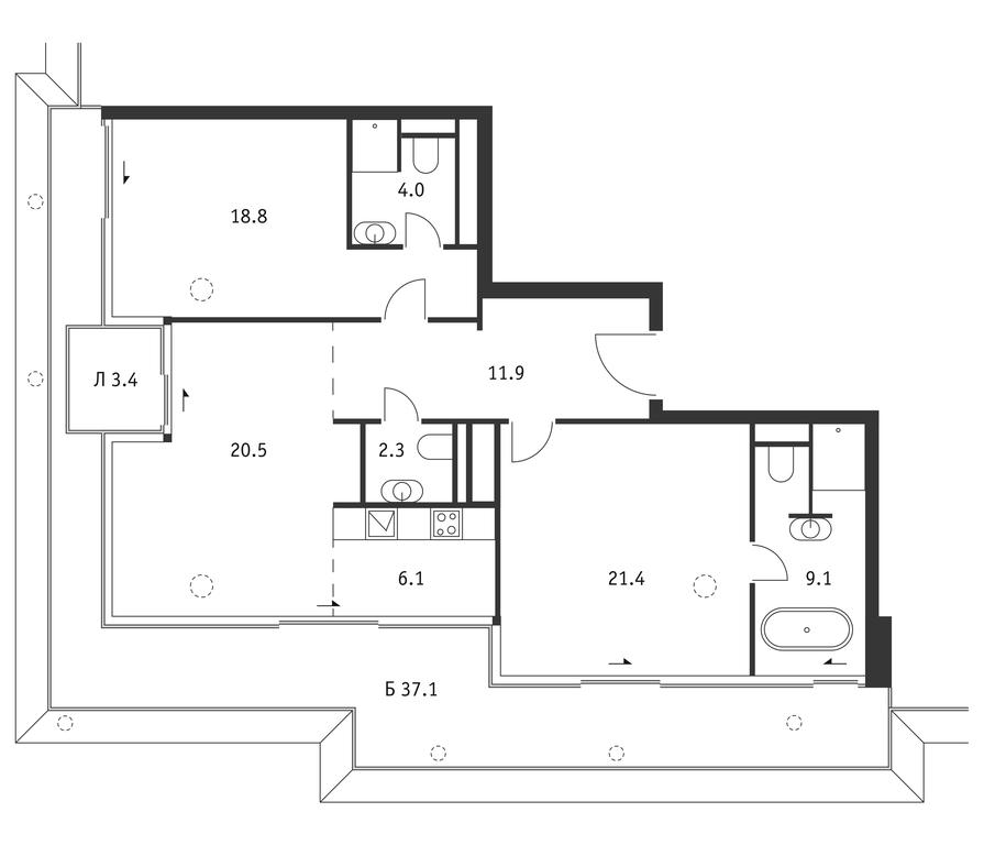 2-BD Apartment Sale, 106.9平方米 at Badaevskiy, Kutuzovsky Avenue, 12с3, Moscow, Russia #1