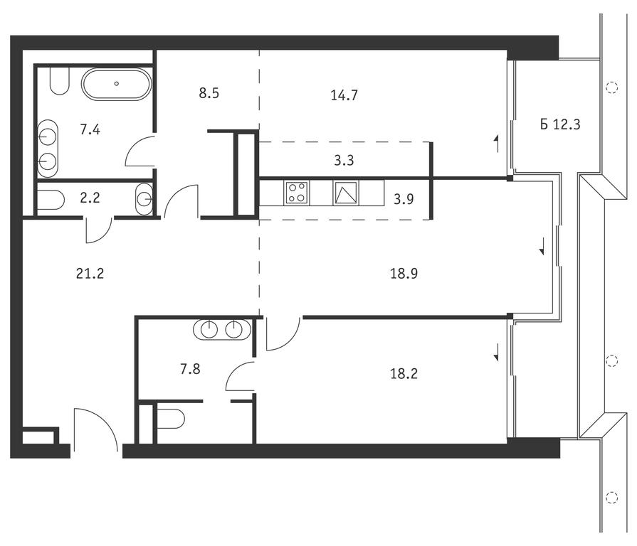 2-BD Apartment Sale, 109.8 sq. m. at Badaevskiy, Kutuzovsky Avenue, 12с3, Moscow, Russia #1