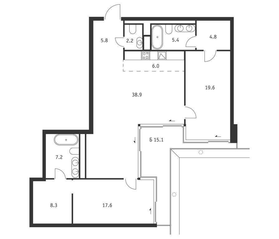 2-BD Apartment Sale, 120.3平方米 at Badaevskiy, Kutuzovsky Avenue, 12с3, Moscow, Russia #1