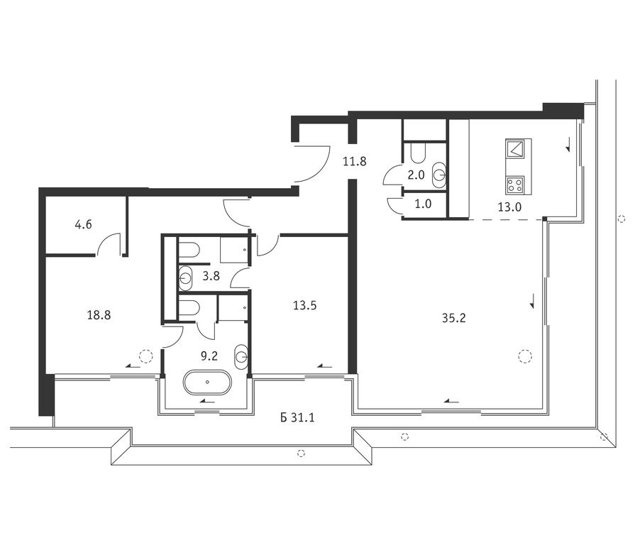 2-BD Apartment Sale, 122.2 sq. m. at Badaevskiy, Kutuzovsky Avenue, 12с3, Moscow, Russia #1