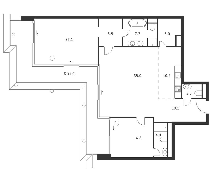 2-BD Apartment Sale, 128.5 sq. m. at Badaevskiy, Kutuzovsky Avenue, 12с3, Moscow, Russia #1
