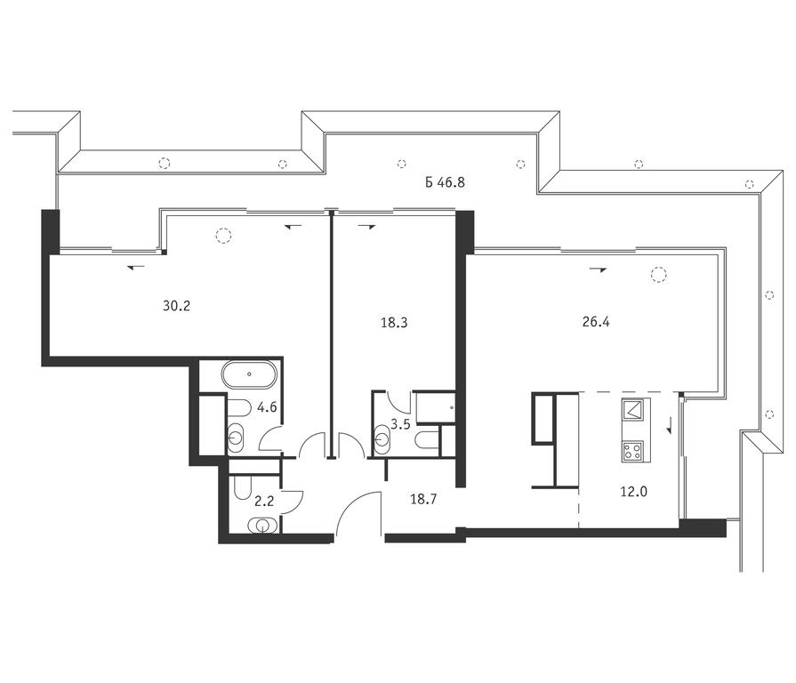 2-BD Apartment Sale, 129.9平方米 at Badaevskiy, Kutuzovsky Avenue, 12с3, Moscow, Russia #1