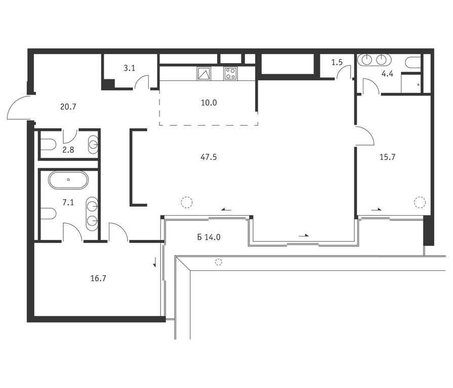 2-BD Apartment Sale, 133.7平方米 at Badaevskiy, Kutuzovsky Avenue, 12с3, Moscow, Russia #1