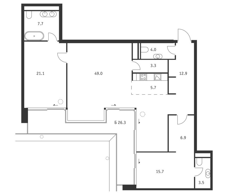 2-BD Apartment Sale, 136.9平方米 at Badaevskiy, Kutuzovsky Avenue, 12с3, Moscow, Russia #1