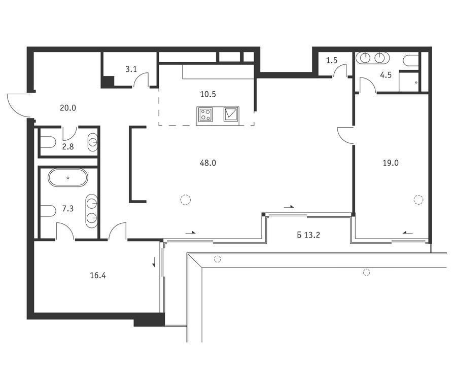 2-BD Apartment Sale, 137.1平方米 at Badaevskiy, Kutuzovsky Avenue, 12с3, Moscow, Russia #1