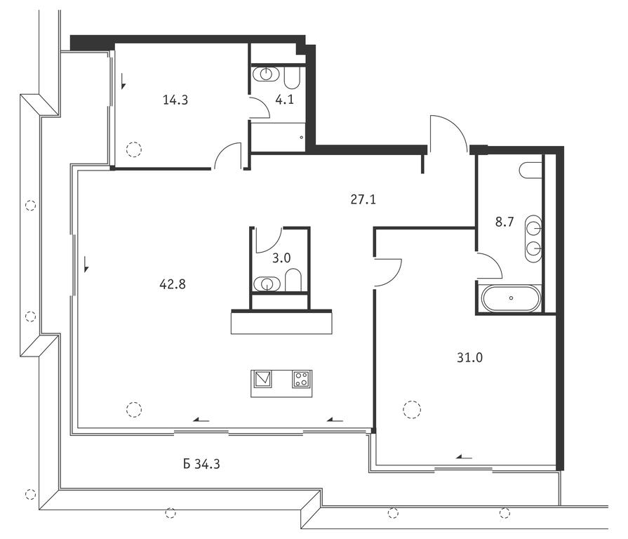 1-BD Apartment Sale, 141.3平方米 at Badaevskiy, Kutuzovsky Avenue, 12с3, Moscow, Russia #1