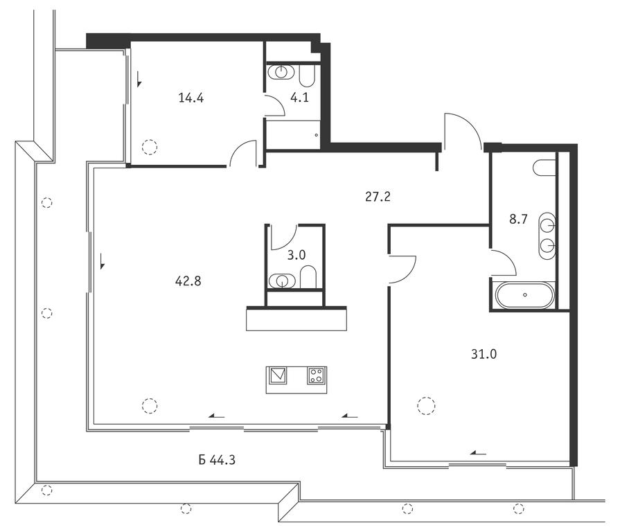 1-BD Apartment Sale, 144.5 sq. m. at Badaevskiy, Kutuzovsky Avenue, 12с3, Moscow, Russia #1 1-BD Apartment Sale, 144.5 sq. m. at Badaevskiy, Kutuzovsky Avenue, 12с3, Moscow, Russia #1