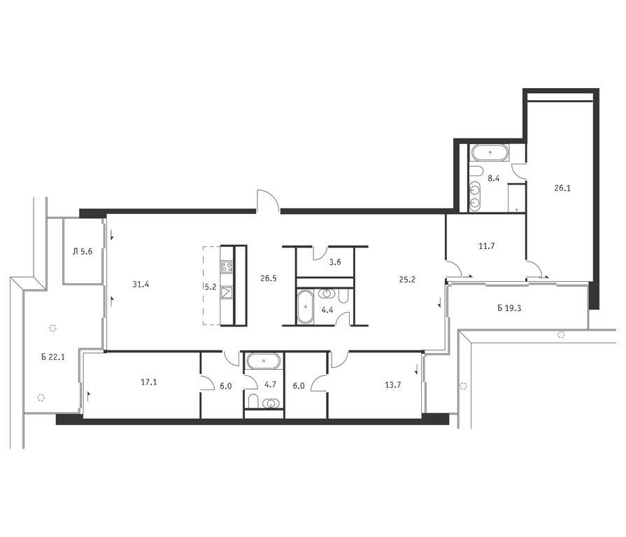 4-BD Apartment Sale, 205.2 sq. m. at Badaevskiy, Kutuzovsky Avenue, 12с3, Moscow, Russia #1