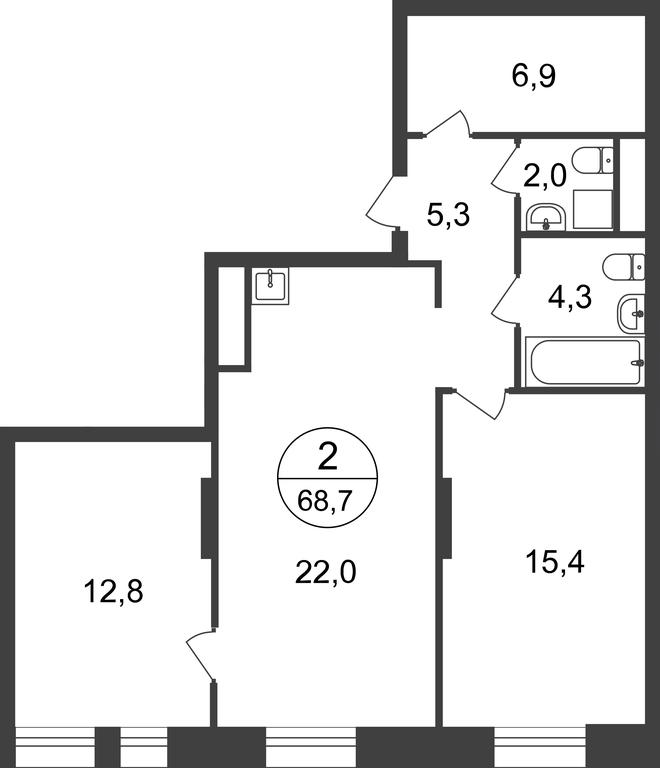 2-BD Apartment Sale, 68.7平方米 at Pervyi Moskovskiy, ulitsa Bianki, 1, Moskovskiy, Moscow, Russia #1