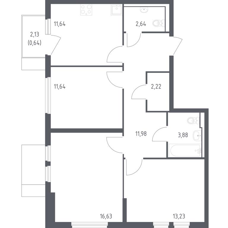 2-BD Apartment Sale, 74.5 sq. m. at Ostafevo, Ostafyevskoe Highway, 12к1, Ryazanovskoe Settlement, Moscow, Russia #1