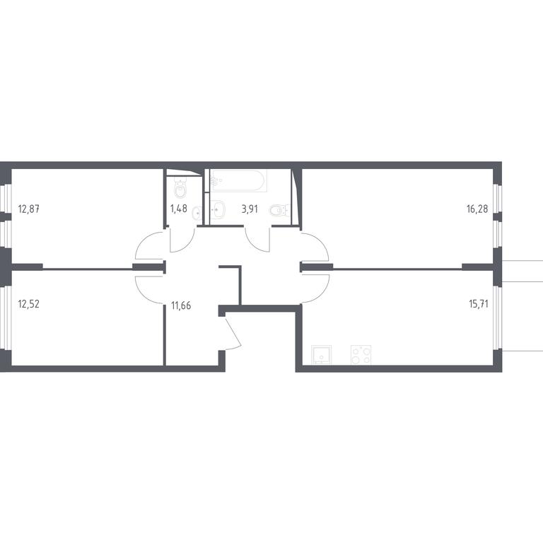 2-BD Apartment Sale, 74.43 sq. m. at Ostafevo, Ostafyevskoe Highway, 12к1, Ryazanovskoe Settlement, Moscow, Russia #1