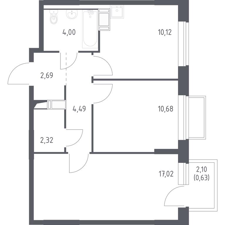 1-BD Apartment Sale, 51.2平方米 at Tomilino Park, 1-y kvartal, posyolok Zhilino-1, Lubertsy City District, Moscow Region, Russia #1