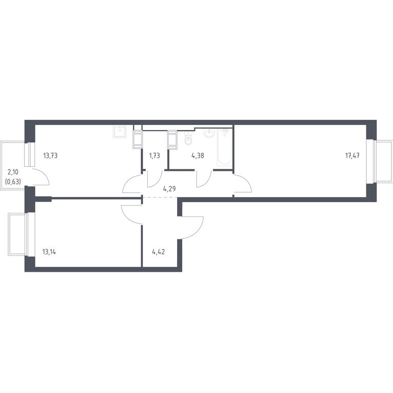 1-BD Apartment Sale, 59.3 sq. m. at Tomilino Park, 1-y kvartal, posyolok Zhilino-1, Lubertsy City District, Moscow Region, Russia #1