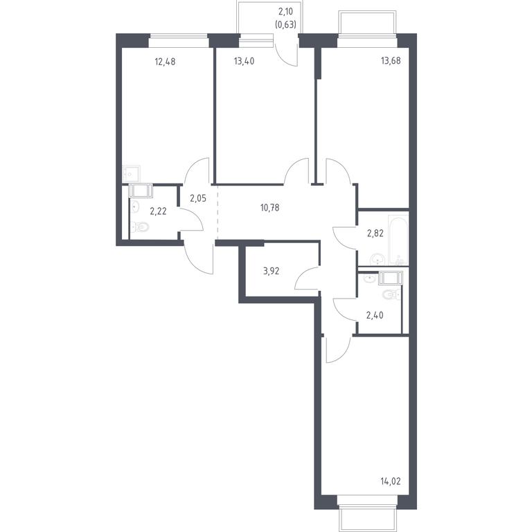 2-BD Apartment Sale, 77.9平方米 at Tomilino Park, 1-y kvartal, posyolok Zhilino-1, Lubertsy City District, Moscow Region, Russia #1