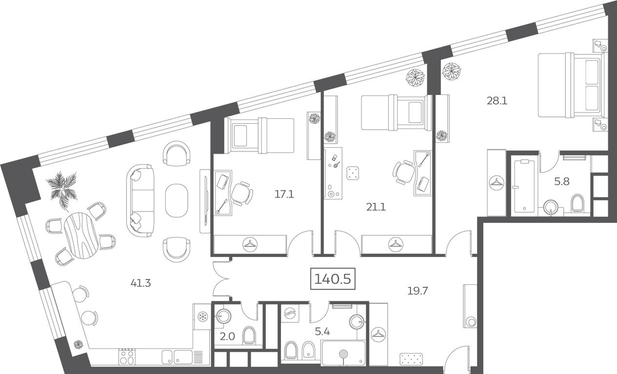 3-BD Apartment Sale, 140.5平方米 at Sky House, Mytnaya Street, 40к1, Moscow, Russia #1