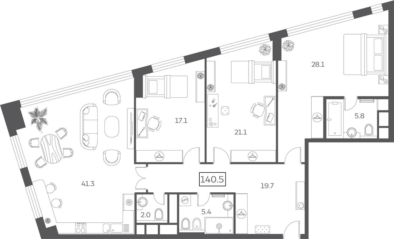 3-BD Apartment Sale, 152.5平方米 at Sky House, Mytnaya Street, 40к1, Moscow, Russia #2