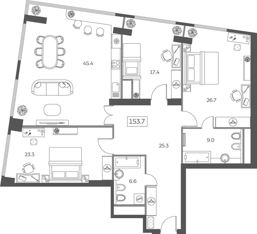 3-BD Apartment Sale, 152.7 sq. m. at Sky House, Mytnaya Street, 40к1, Moscow, Russia #1