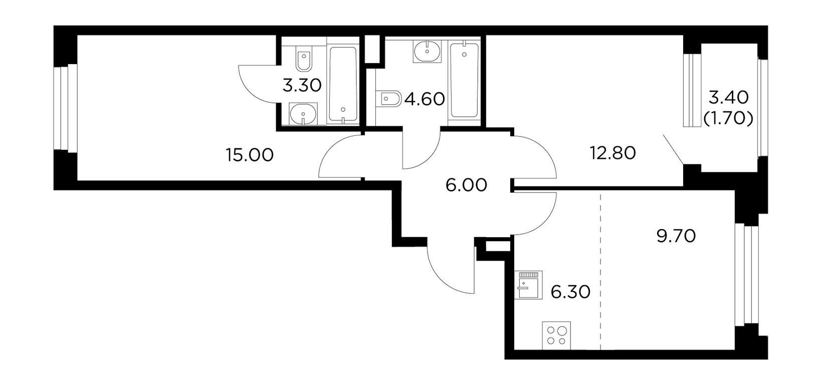 2-BD Apartment Sale, 59.4平方米 at Belyi Grad, Tsentralnaya Street, 1, Mytischi, Moscow Region, Russia #1