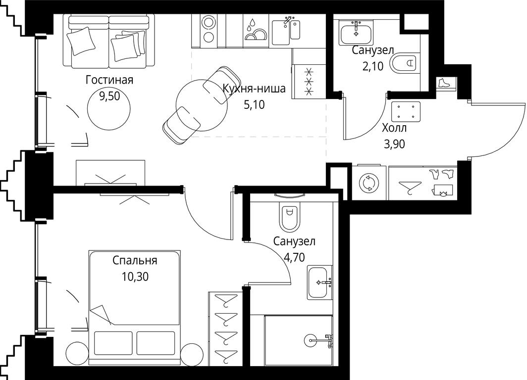 1-BD Apartment Sale, 35.6平方米 at SET, Vereyskaya Street, Moscow, Russia #1