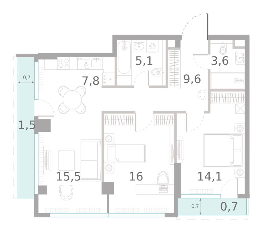 2-BD Apartment Sale, 73.9 sq. m. at River Park Towers, Kutuzovsky Drive, 16с1, Moscow, Russia #1