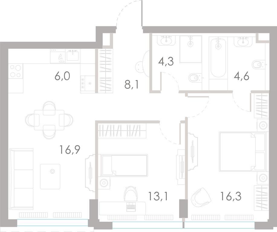 2-BD Apartment Sale, 69.3 sq. m. at River Park Towers, Kutuzovsky Drive, 16с1, Moscow, Russia #1