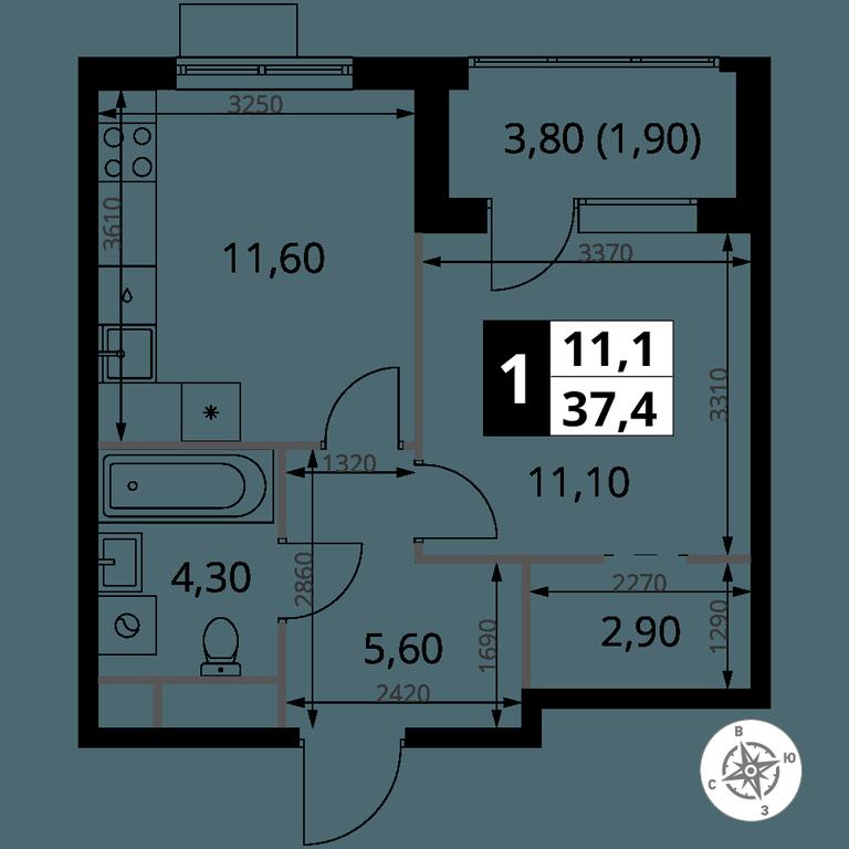 1-BD Apartment Sale, 37.4平方米 at 1 Himkinskij, zhiloy kompleks 1-y Khimkinskiy, kvartal Mezhdunarodny, mikrorayon Klyazma-Starbeyevo, Khimki, Moscow Region, Russia #2
