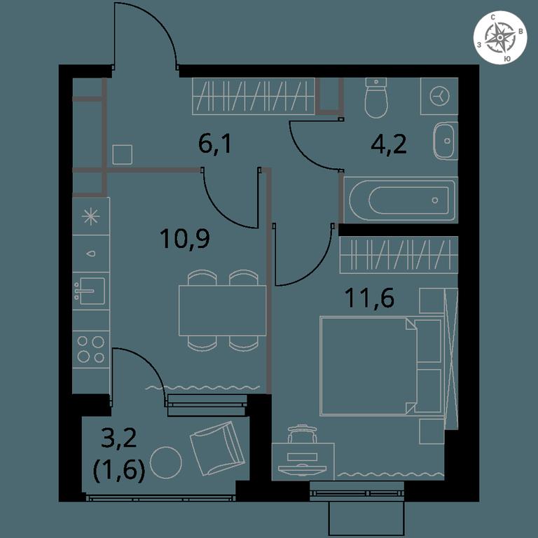 1-BD Apartment Sale, 34.4 sq. m. at 1 Himkinskij, zhiloy kompleks 1-y Khimkinskiy, kvartal Mezhdunarodny, mikrorayon Klyazma-Starbeyevo, Khimki, Moscow Region, Russia #1