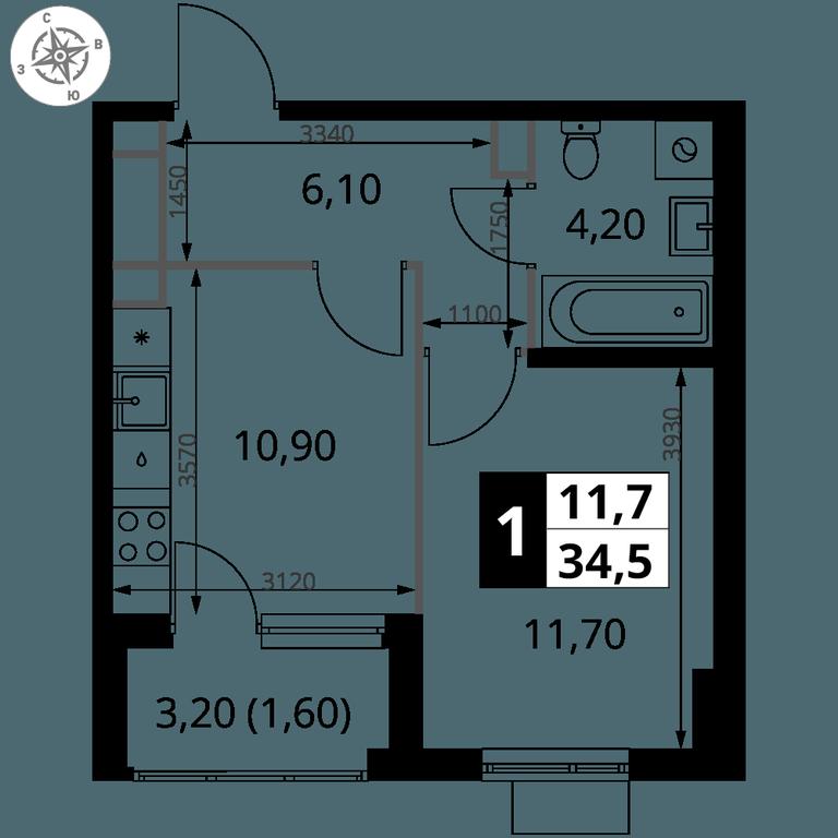1-BD Apartment Sale, 34.4 sq. m. at 1 Himkinskij, zhiloy kompleks 1-y Khimkinskiy, kvartal Mezhdunarodny, mikrorayon Klyazma-Starbeyevo, Khimki, Moscow Region, Russia #2