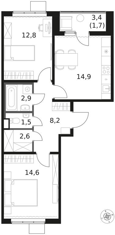2-BD Apartment Sale, 59.2 sq. m. at 1 Himkinskij, zhiloy kompleks 1-y Khimkinskiy, kvartal Mezhdunarodny, mikrorayon Klyazma-Starbeyevo, Khimki, Moscow Region, Russia #1