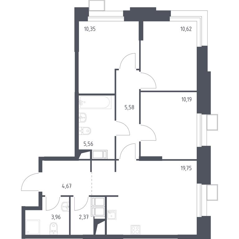 2-BD Apartment Sale, 73.05 sq. m. at Troparevo Park, Kiyevskoye shosse, 21-y kilometr, 3с4, Mosrentgen Settlement, Moscow, Russia #1