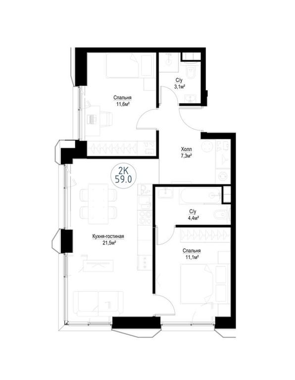 2-BD Apartment Sale, 57.8 sq. m. at Metropoliya, Volgogradsky Avenue, 32/3к1, Moscow, Russia #1 2-BD Apartment Sale, 57.8 sq. m. at Metropoliya, Volgogradsky Avenue, 32/3к1, Moscow, Russia #1
