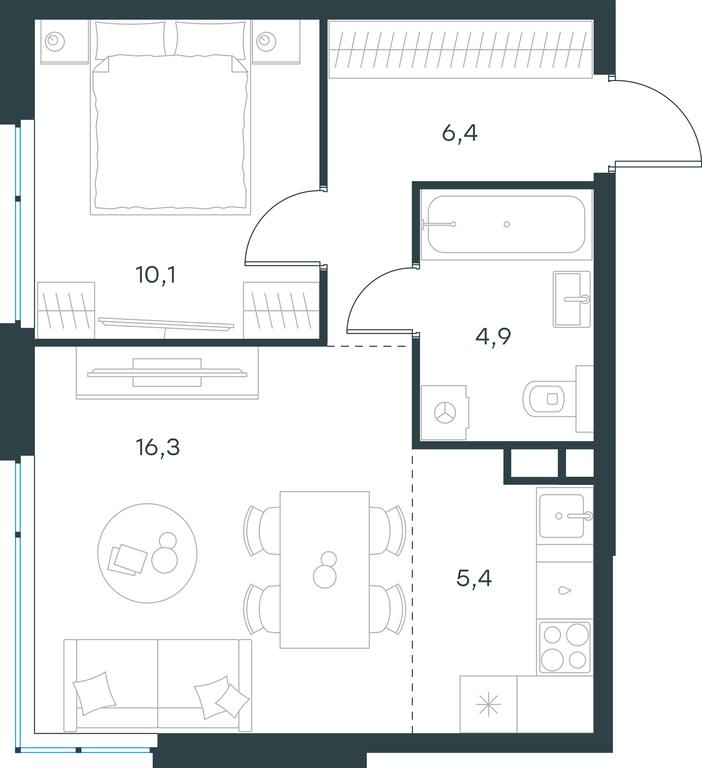 1-BD Apartment Sale, 43.1平方米 at Level Michurinskiy, Озёрная улица, вл1, Москва, Россия #1