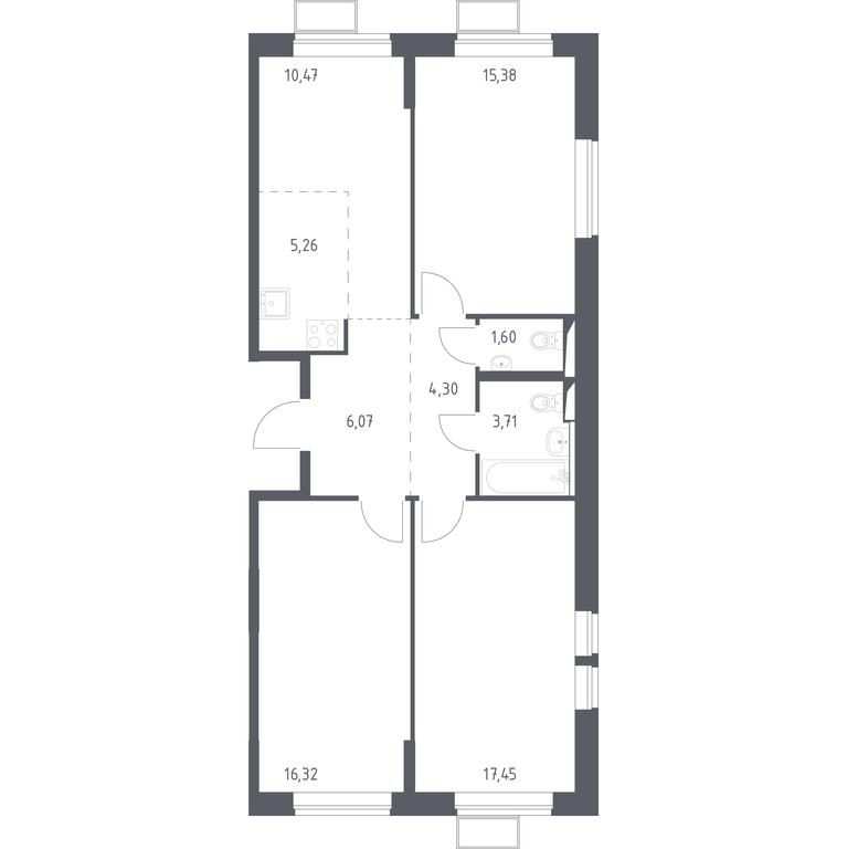3-BD Apartment Sale, 80.56 sq. m. at Kvartal Saburovo, derevnya Saburovo, 198, Krasnogorsk City District, Moscow Region, Russia #1