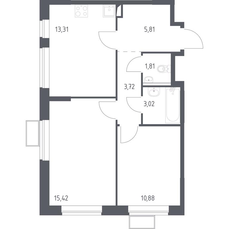1-BD Apartment Sale, 53.97 sq. m. at Kvartal Saburovo, derevnya Saburovo, 198, Krasnogorsk City District, Moscow Region, Russia #1