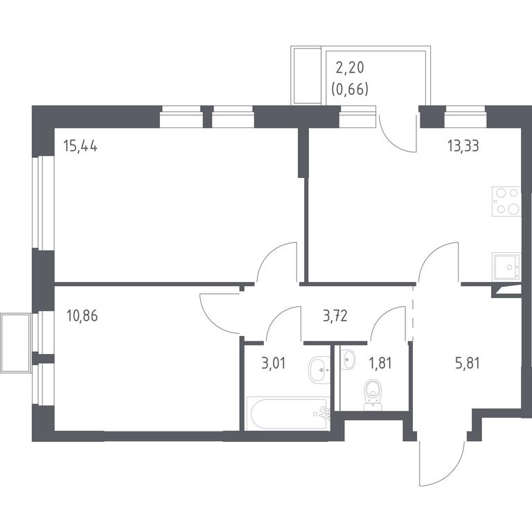 1-BD Apartment Sale, 54.64 sq. m. at Kvartal Saburovo, derevnya Saburovo, 198, Krasnogorsk City District, Moscow Region, Russia #1