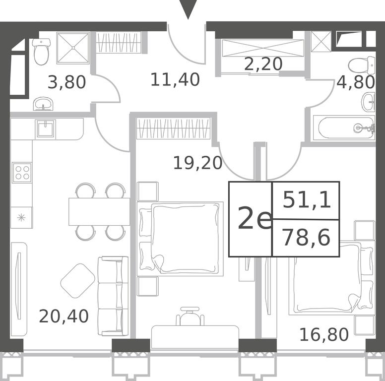 3-BD Apartment Sale, 78.6 sq. m. at Will Towers, Minskaya Street, 1/1соор1, Moscow, Russia #1