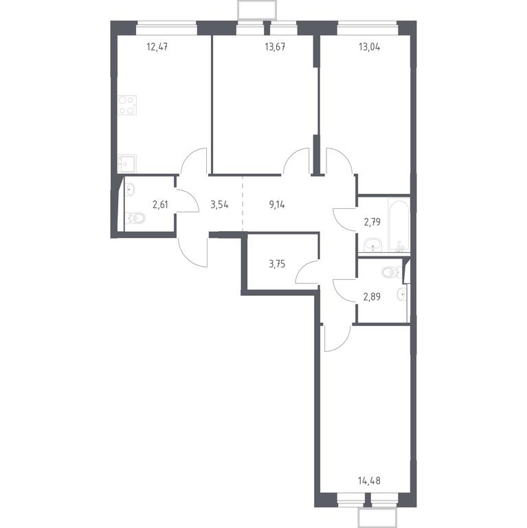 2-BD Apartment Sale, 78.38平方米 at Kvartal Saburovo, derevnya Saburovo, 198, Krasnogorsk City District, Moscow Region, Russia #1