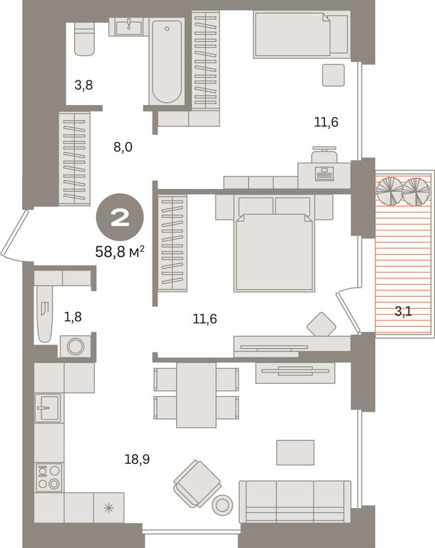 2-BD Apartment Sale, 58.8 sq. m. at Kvartal Gercena, zhiloy kompleks Kvartal Gertsena, Moscow, Russia #1 2-BD Apartment Sale, 58.8 sq. m. at Kvartal Gercena, zhiloy kompleks Kvartal Gertsena, Moscow, Russia #1