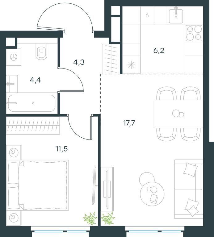 1-BD Apartment Sale, 44.1 sq. m. at Level Michurinskiy, Озёрная улица, вл1, Москва, Россия #1 1-BD Apartment Sale, 44.1 sq. m. at Level Michurinskiy, Озёрная улица, вл1, Москва, Россия #1