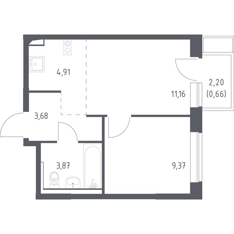 1-BD Apartment Sale, 33.65 sq. m. at Kvartal Saburovo, derevnya Saburovo, 198, Krasnogorsk City District, Moscow Region, Russia #1