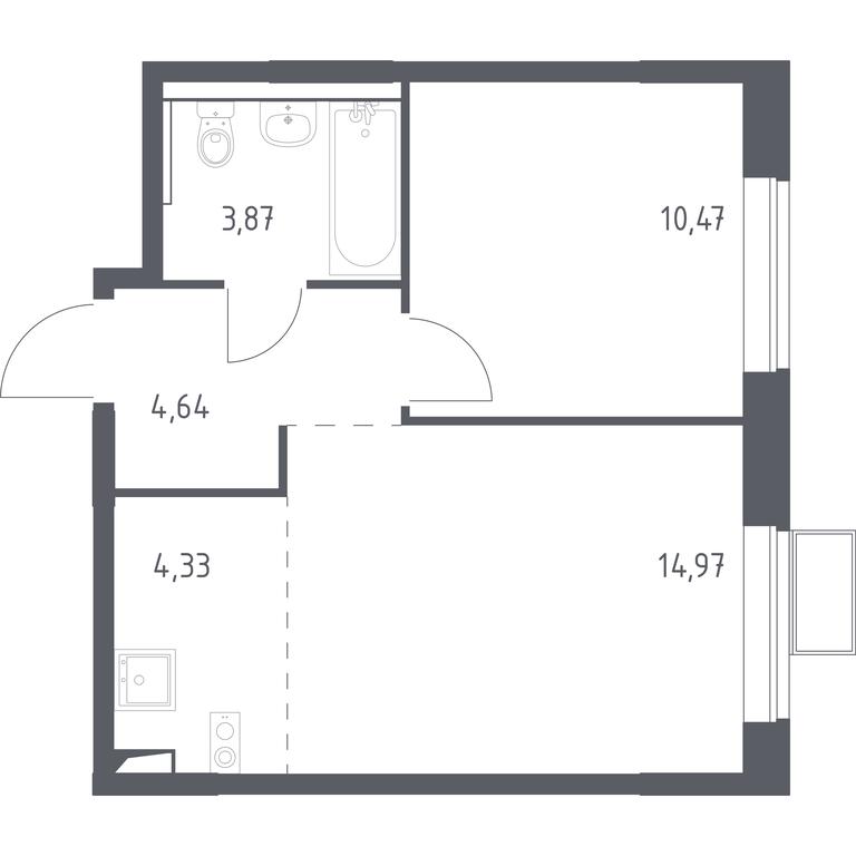 1-BD Apartment Sale, 38.28平方米 at Kvartal Saburovo, derevnya Saburovo, 198, Krasnogorsk City District, Moscow Region, Russia #1