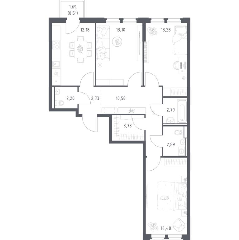 2-BD Apartment Sale, 78.47 sq. m. at Kosmicheskiy kvartal, M.K. Tikhonravova Street, Yubileyniy Microdistrict, Korolyov, Moscow Region, Russia #1