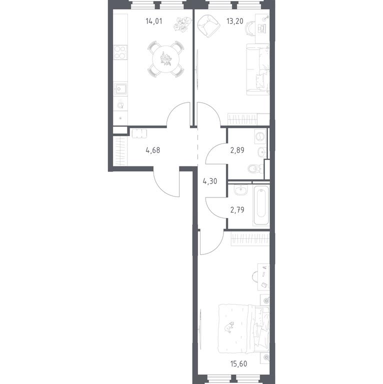 1-BD Apartment Sale, 57.47平方米 at Kosmicheskiy kvartal, M.K. Tikhonravova Street, Yubileyniy Microdistrict, Korolyov, Moscow Region, Russia #1